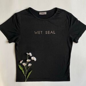 Vintage black bedazzled baby tee